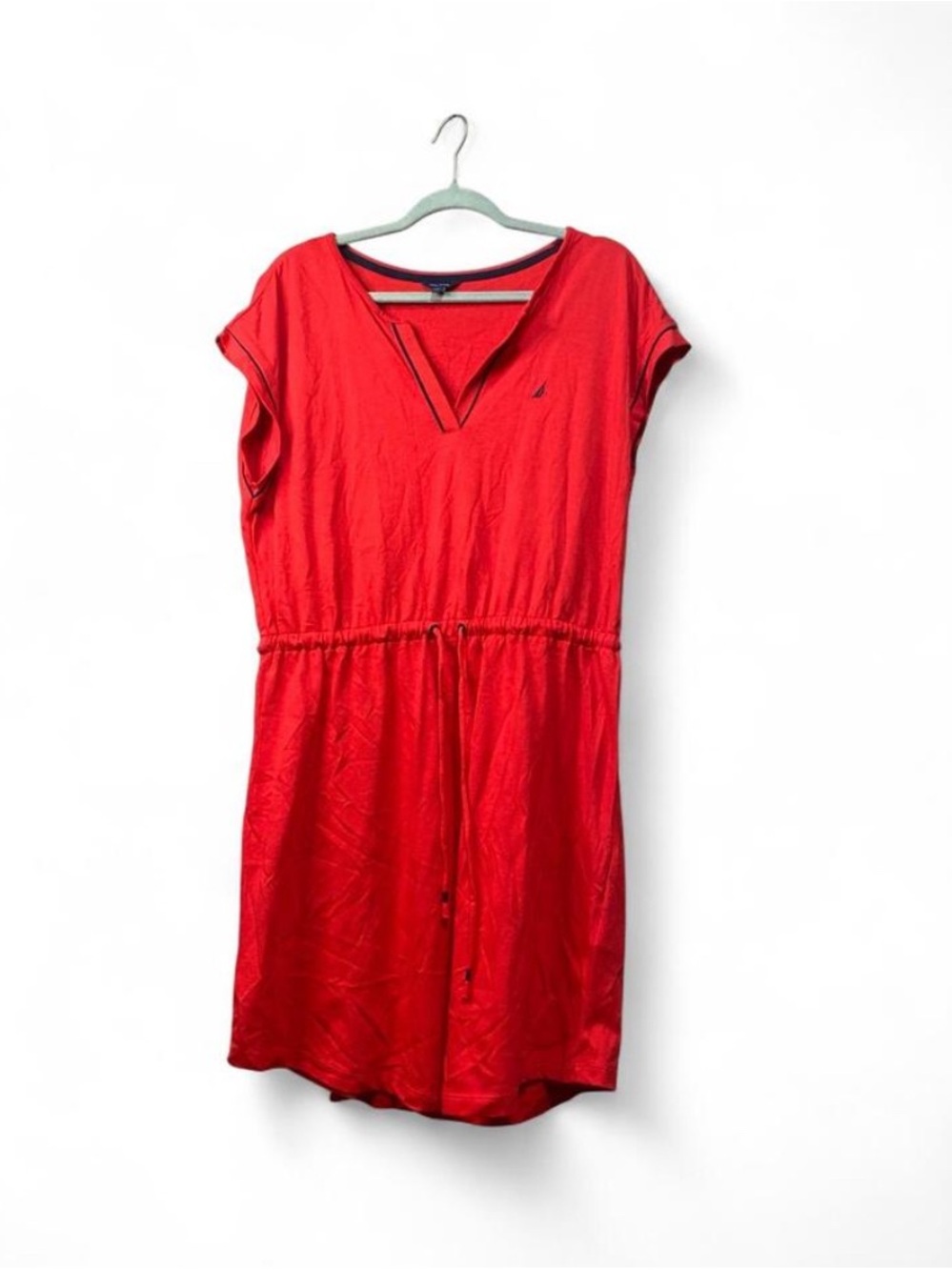 Nautica Red Drawstring Waist Casual Dress Size L